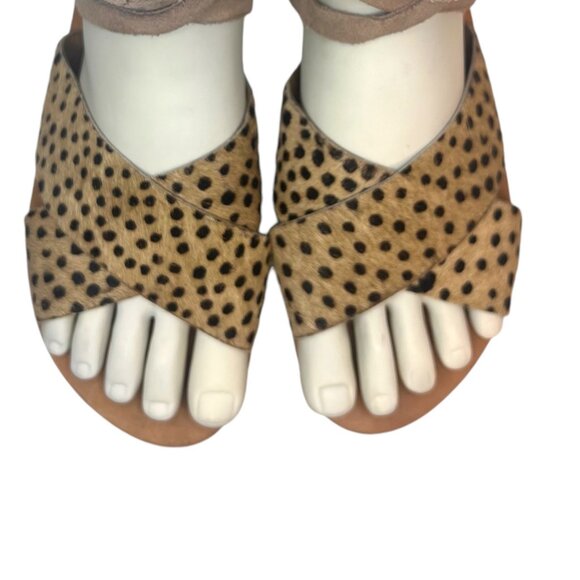 REVOLVE URGE Cheetah Print Ankle Wrap Pony Hair Flat Sandals 7.5 38 Animal Print - Picture 12 of 12